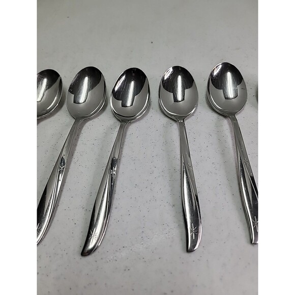 8 Pc Vintage MCM Oneida Community Atomic TWIN STAR Stainless Steel Tablespoons
